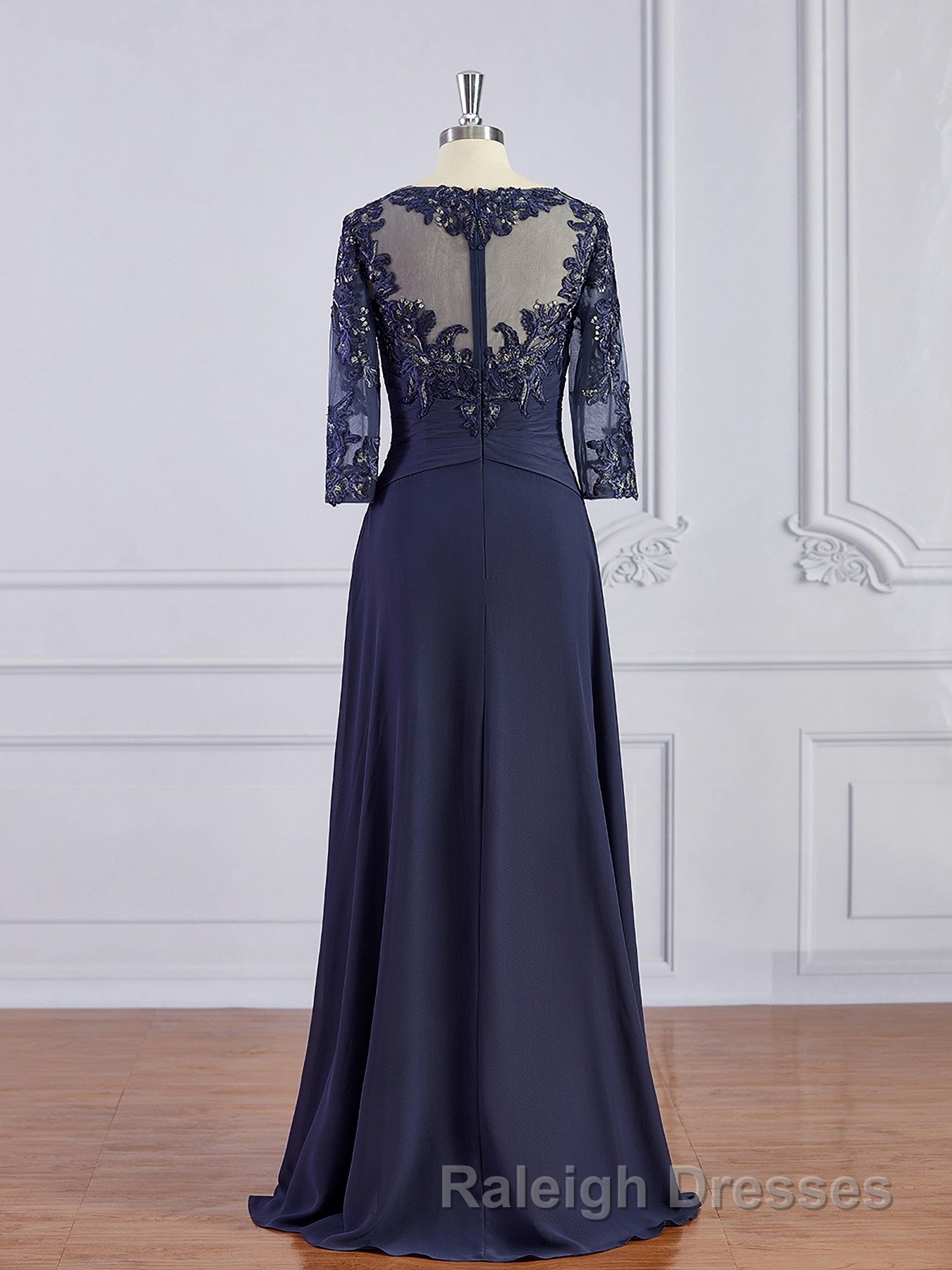 A Line Bateau Floor Length Chiffon Mother of the Bride Dress With Appliques Lace