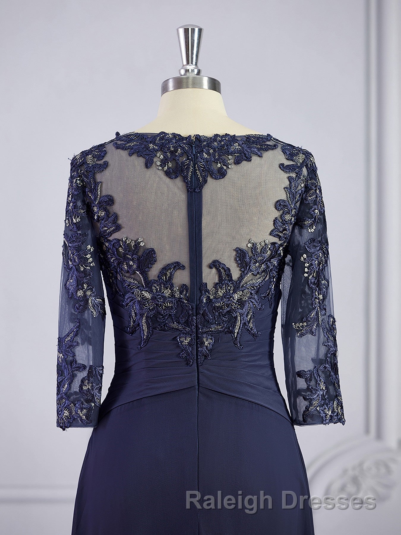 A Line Bateau Floor Length Chiffon Mother of the Bride Dress With Appliques Lace