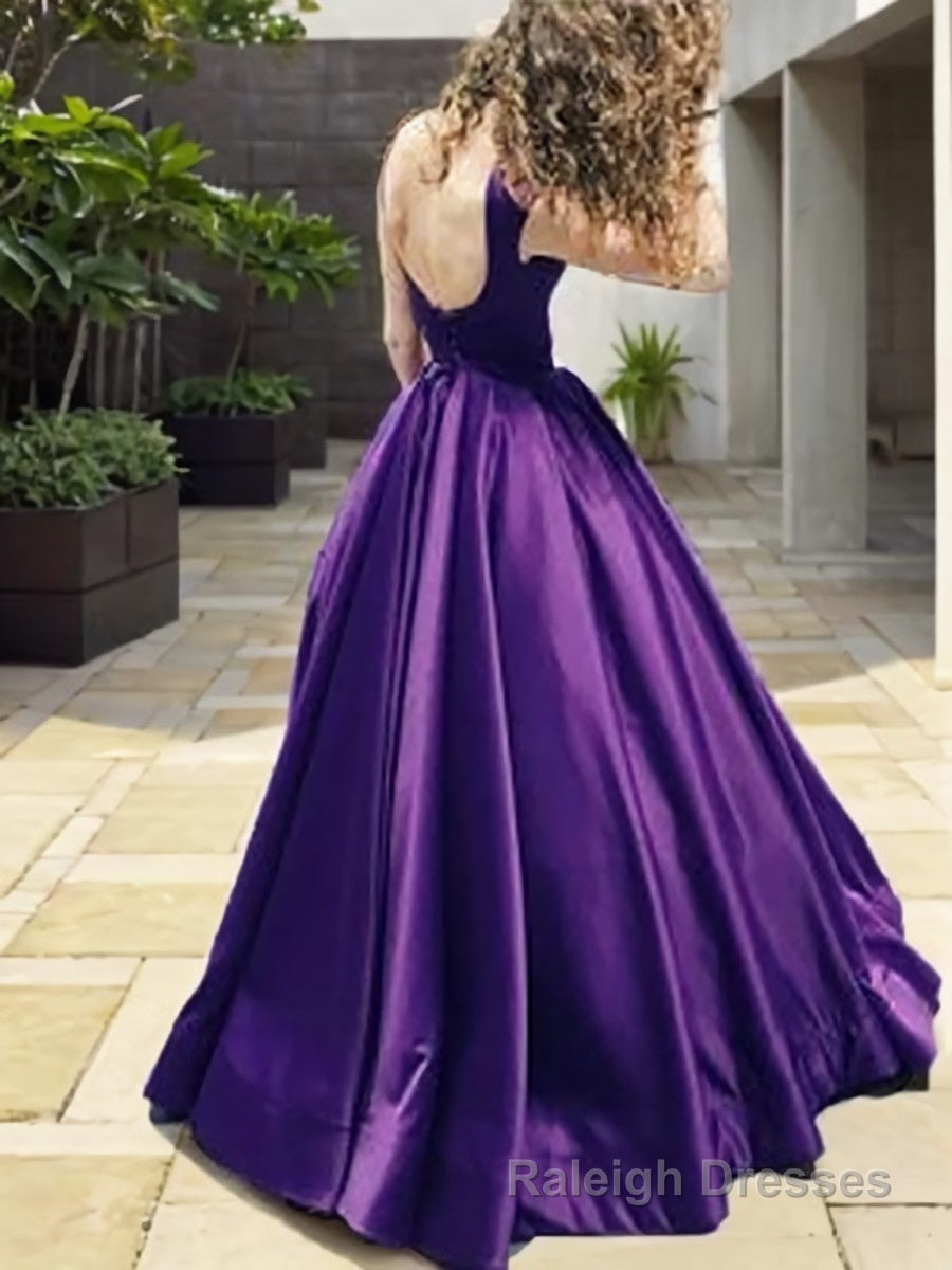 A-Line/Princess Bateau Floor-Length Satin Prom Dresses With Ruffles Secondary image