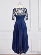 A-Line/Princess Bateau Tea-Length Chiffon Mother of the Bride Dresses With Appliques Lace
