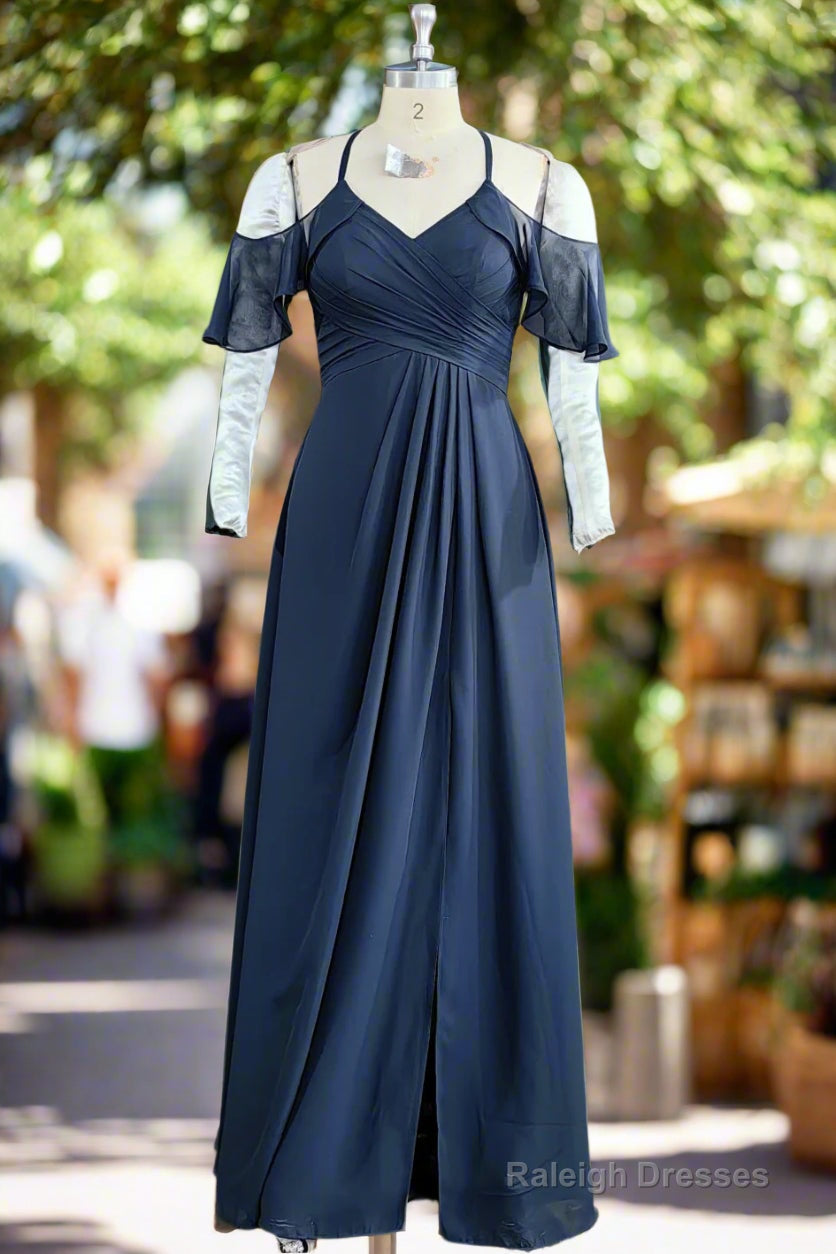 A Line Chiffon Ruffles Off-the-Shoulder Sleeveless Floor Length Bridesmaid Dresses