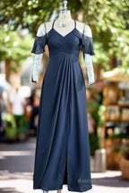 A-Line/Princess Chiffon Ruffles Off-the-Shoulder Sleeveless Floor-Length Bridesmaid Dresses