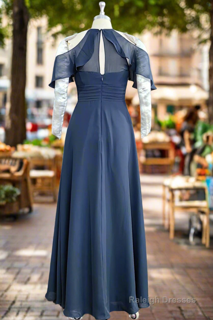 A Line Chiffon Ruffles Off-the-Shoulder Sleeveless Floor Length Bridesmaid Dresses