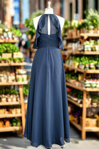 A Line Chiffon Ruffles Off-the-Shoulder Sleeveless Floor Length Bridesmaid Dresses