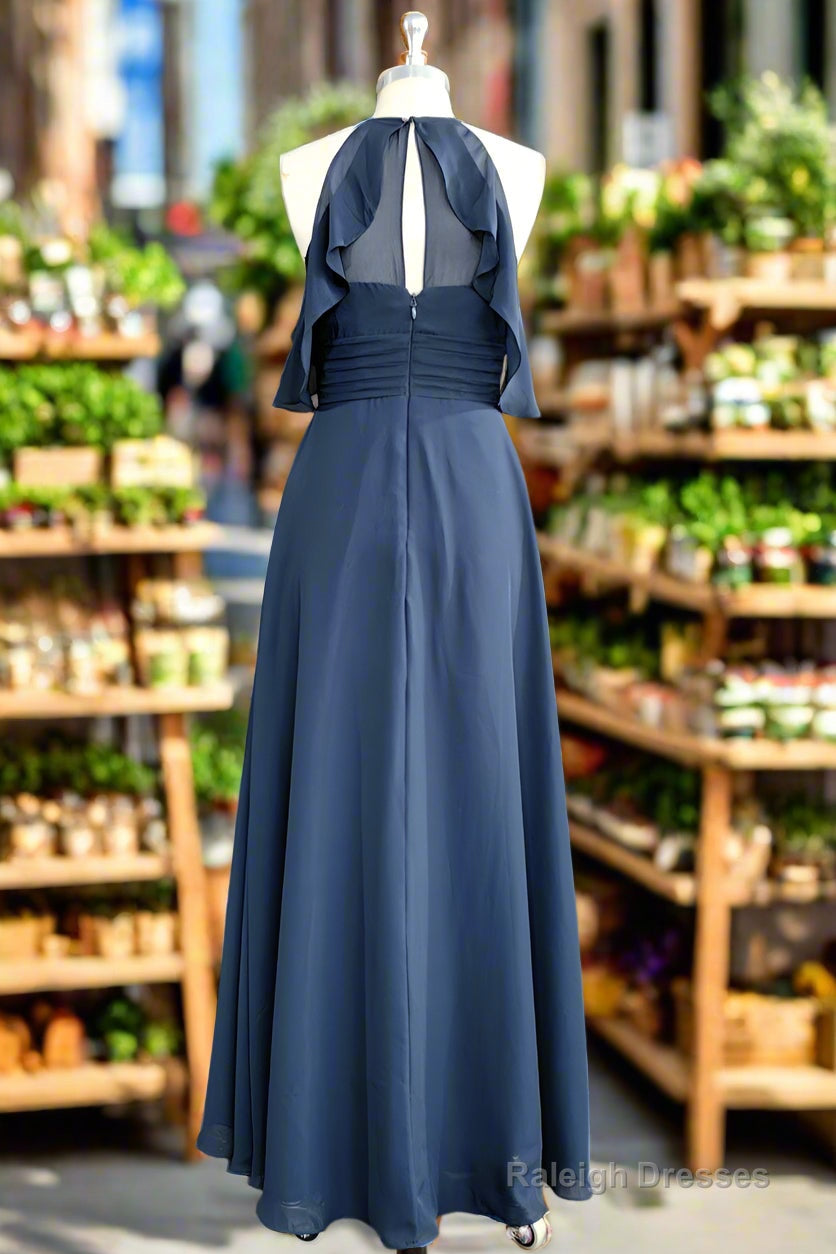 A Line Chiffon Ruffles Off-the-Shoulder Sleeveless Floor Length Bridesmaid Dresses