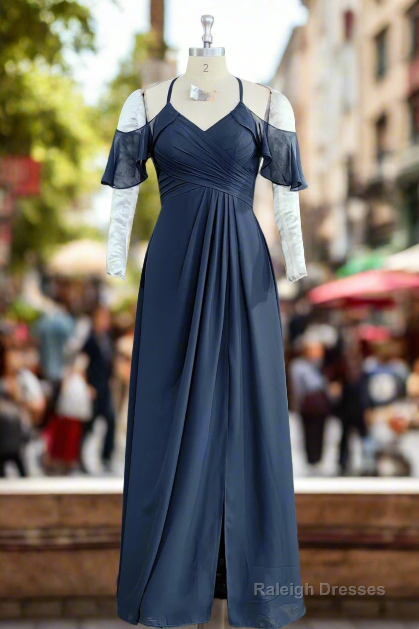 A Line Chiffon Ruffles Off-the-Shoulder Sleeveless Floor Length Bridesmaid Dresses