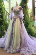 A-Line Princess Floral Wedding Dresses Lace Applique Sweetheart Tulle Bridal Gowns