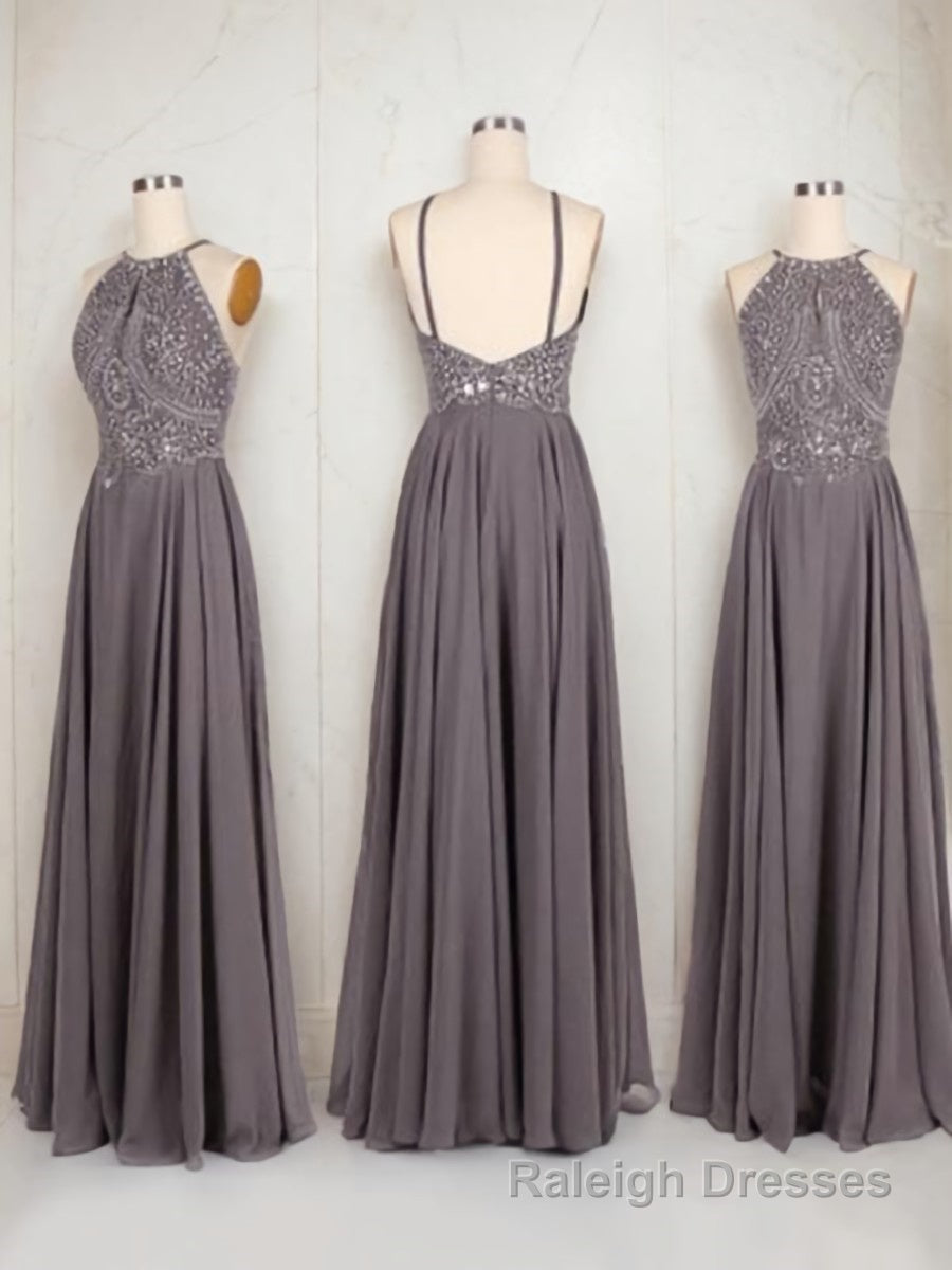 A-Line/Princess Halter Sleeveless Floor-length Long Formal Evening Dresses with Split Side