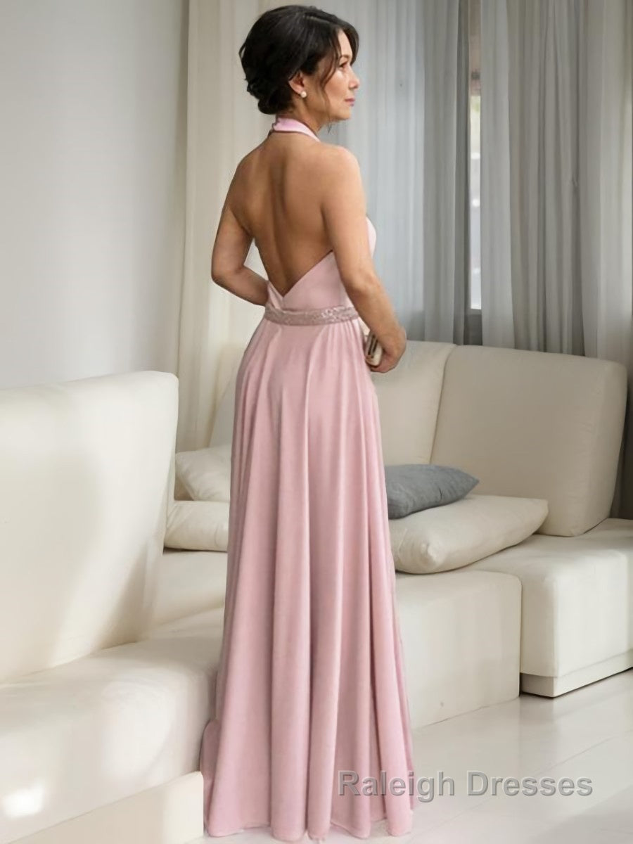 A Line Halter Floor Length Stretch Crepe Mother of the Bride Dresses With Ruffles Secondary image