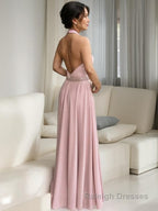 A Line Halter Floor Length Stretch Crepe Mother of the Bride Dresses With Ruffles