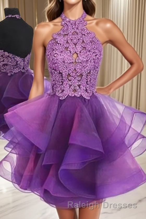 A Line Halter Short Mini Tulle Homecoming Dress Main image