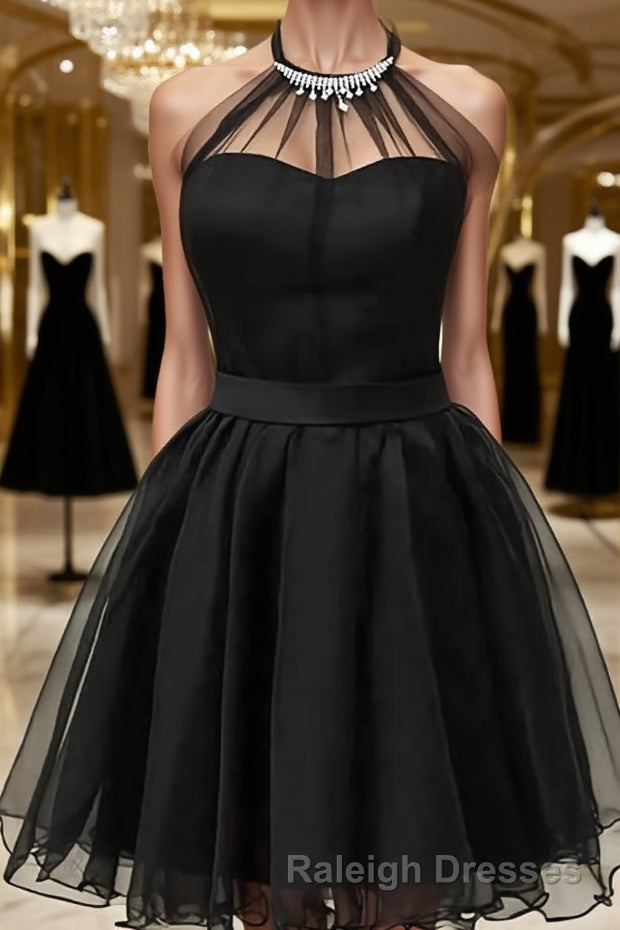 A Line Halter Short Mini Tulle Homecoming Dress