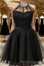 A Line Halter Short Mini Tulle Homecoming Dress