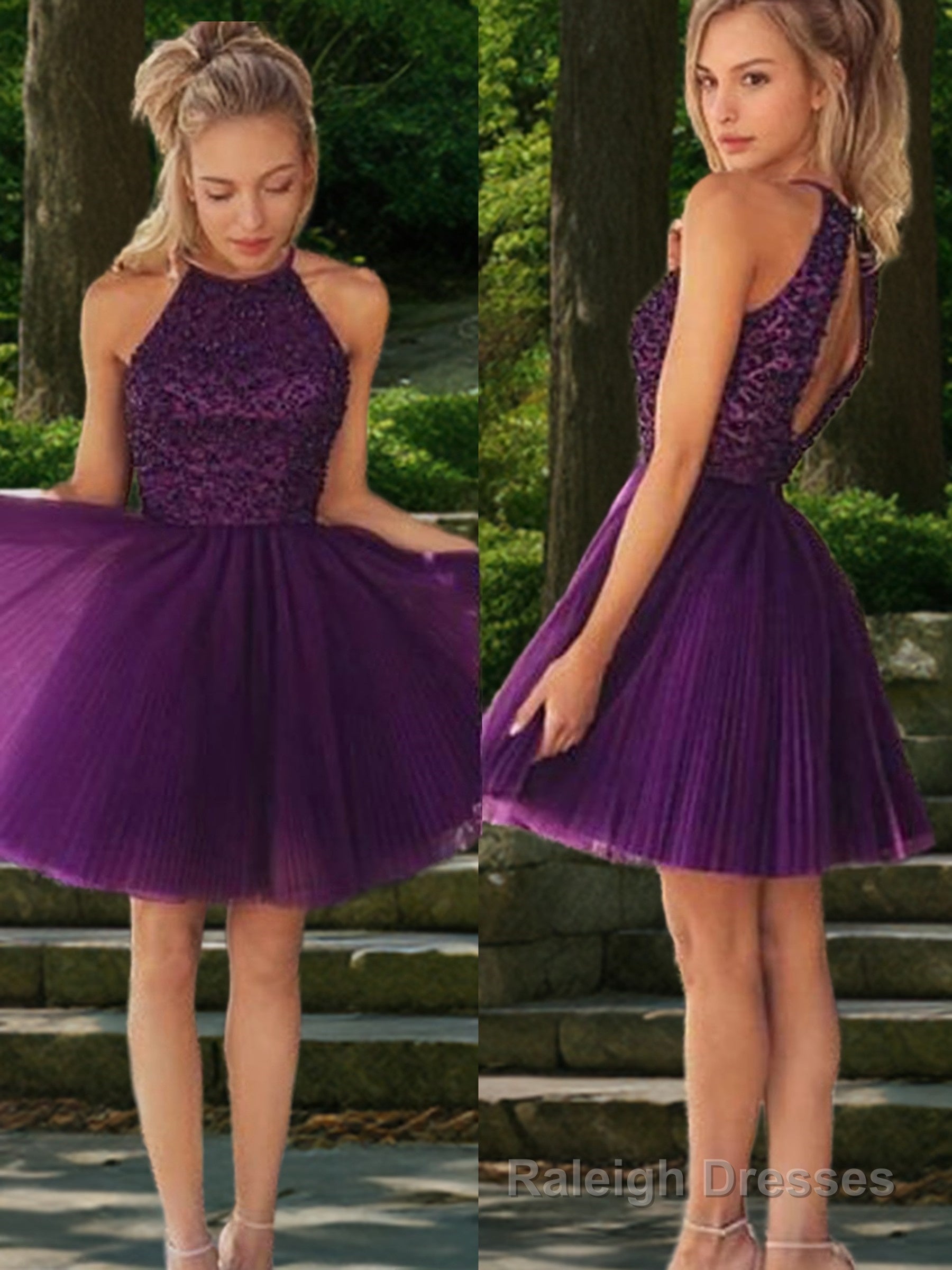 A-Line/Princess Halter Short/Mini Tulle Homecoming Dresses With Beading Main image