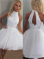 A Line Halter Short Mini Tulle Homecoming Dresses With Beading