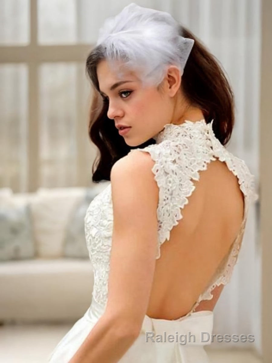 A Line High Neck Knee-Length Tulle Wedding Dresses