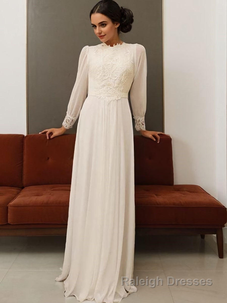 A Line Jewel Floor Length Chiffon Wedding Dresses Main image