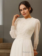 A Line Jewel Floor Length Chiffon Wedding Dresses
