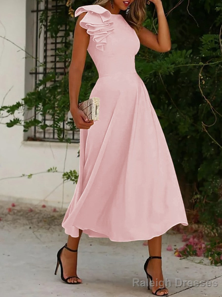 A Line Jewel Sleeveless Stretch Crepe Mother of the Bride Dress With Ruffles