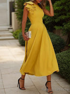A Line Jewel Sleeveless Stretch Crepe Mother of the Bride Dress With Ruffles