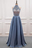A-Line/Princess Lace & Satin Halter Cut-Out Back Prom Dresses