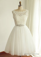 A-Line/Princess Lace Sleeveless Short Wedding Dress With Beading