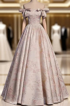 A-Line Princess Off Shoulder Floral Long Party Dress Sweetheart Prom Dress Evening Dress