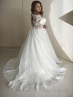 A Line Off-the-Shoulder Court Train Tulle Wedding Dresses With Belt/Sash
