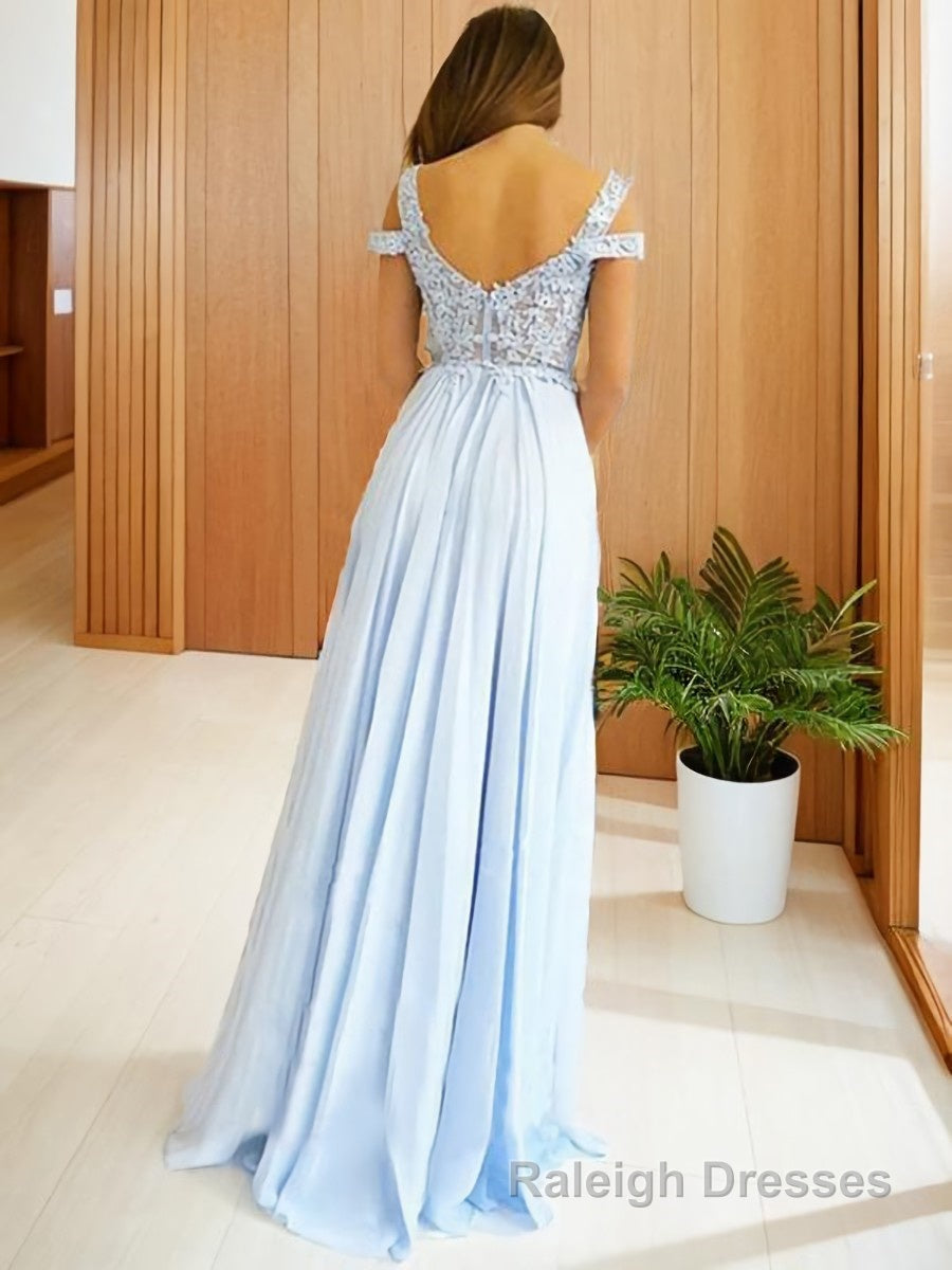 A-Line/Princess Off-the-Shoulder Floor-Length Chiffon Prom Dresses With Leg Slit Secondary image