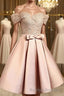 A-Line/Princess Off-the-Shoulder Short/Mini Satin Homecoming Dresses With Bow