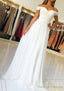 A Line Off-the-Shoulder Short Sleeve Sweep Train Chiffon Prom Dress With Beading Appliqued