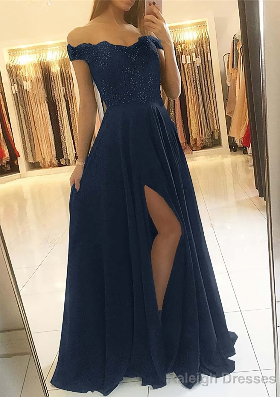 A Line Off-the-Shoulder Sleeveless Long Dress Floor Length Chiffon Prom Dress With Beading Split Main image