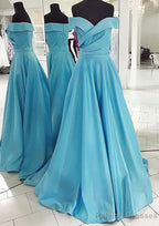 A-line/Princess Off-the-Shoulder Sleeveless Sweep Train Satin Prom Dresses