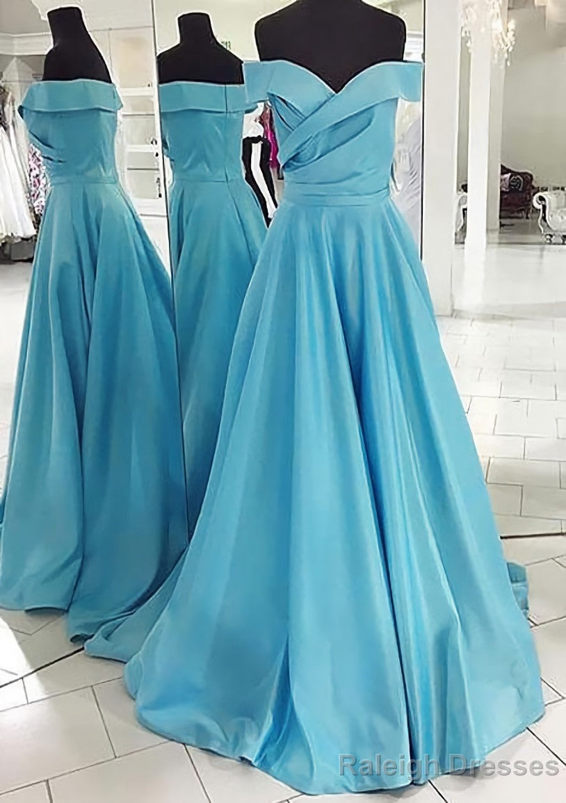 A-line/Princess Off-the-Shoulder Sleeveless Sweep Train Satin Prom Dresses