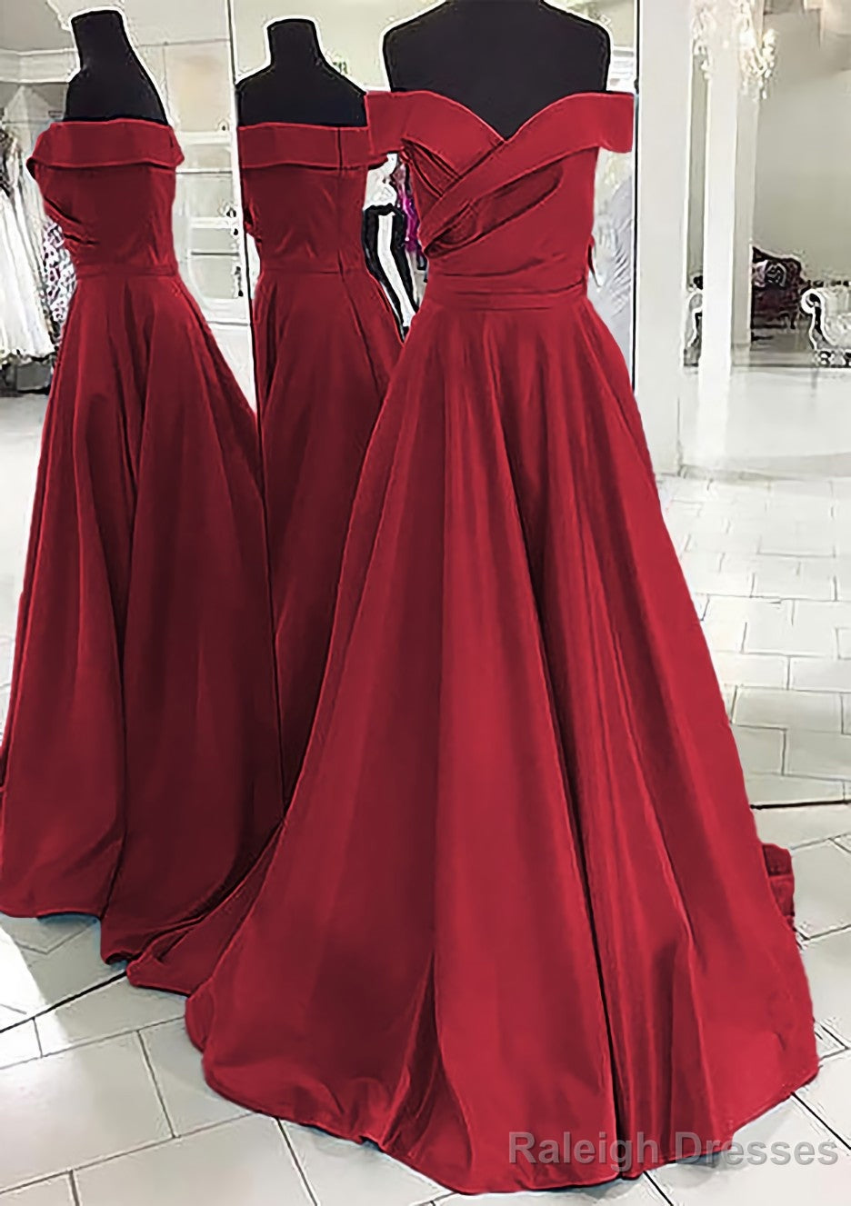 A Line Off-the-Shoulder Sleeveless Sweep Train Satin Prom Dress