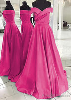A-line/Princess Off-the-Shoulder Sleeveless Sweep Train Satin Prom Dresses