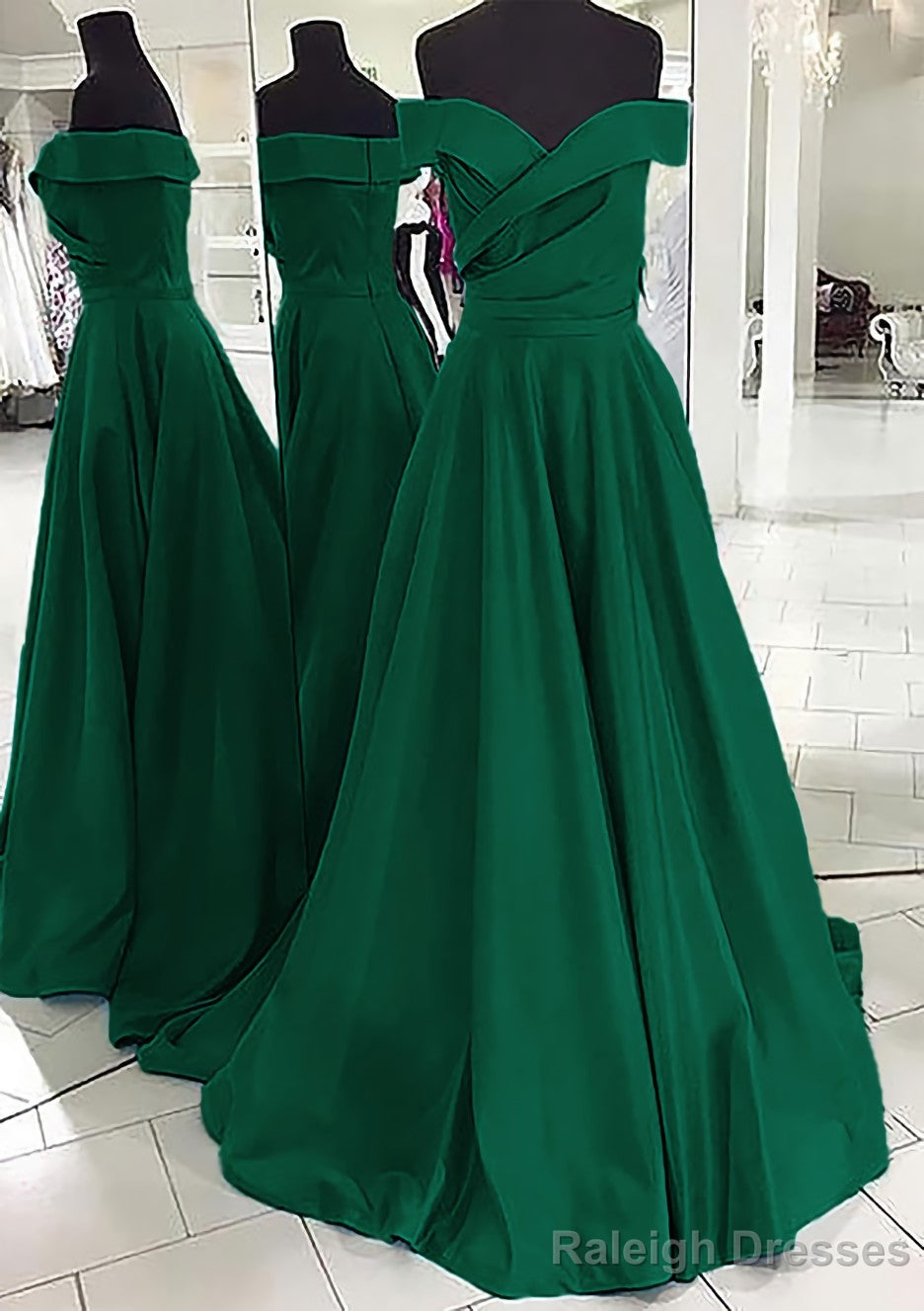 A-line/Princess Off-the-Shoulder Sleeveless Sweep Train Satin Prom Dresses
