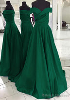 A Line Off-the-Shoulder Sleeveless Sweep Train Satin Prom Dress
