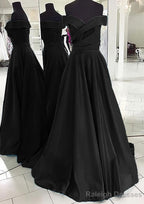 A Line Off-the-Shoulder Sleeveless Sweep Train Satin Prom Dress
