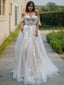 A Line Off-the-Shoulder Sweep Train Lace Wedding Dresses