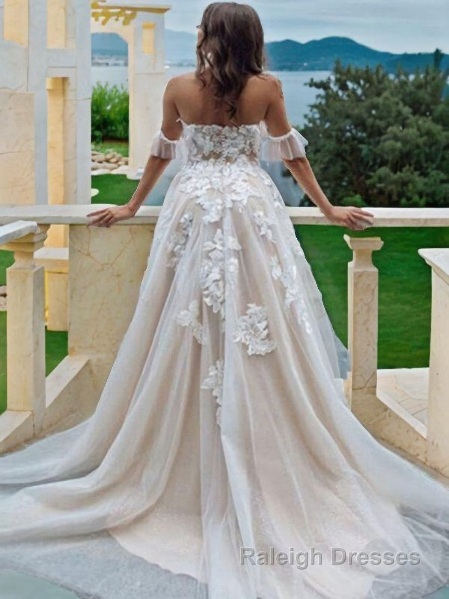 A Line Off-the-Shoulder Sweep Train Lace Wedding Dresses Secondary image