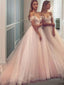 A Line Off-the-Shoulder Sweep Train Tulle Prom Dresses With Ruffles