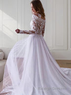 A Line Off-the-Shoulder Sweep Train Tulle Wedding Dresses
