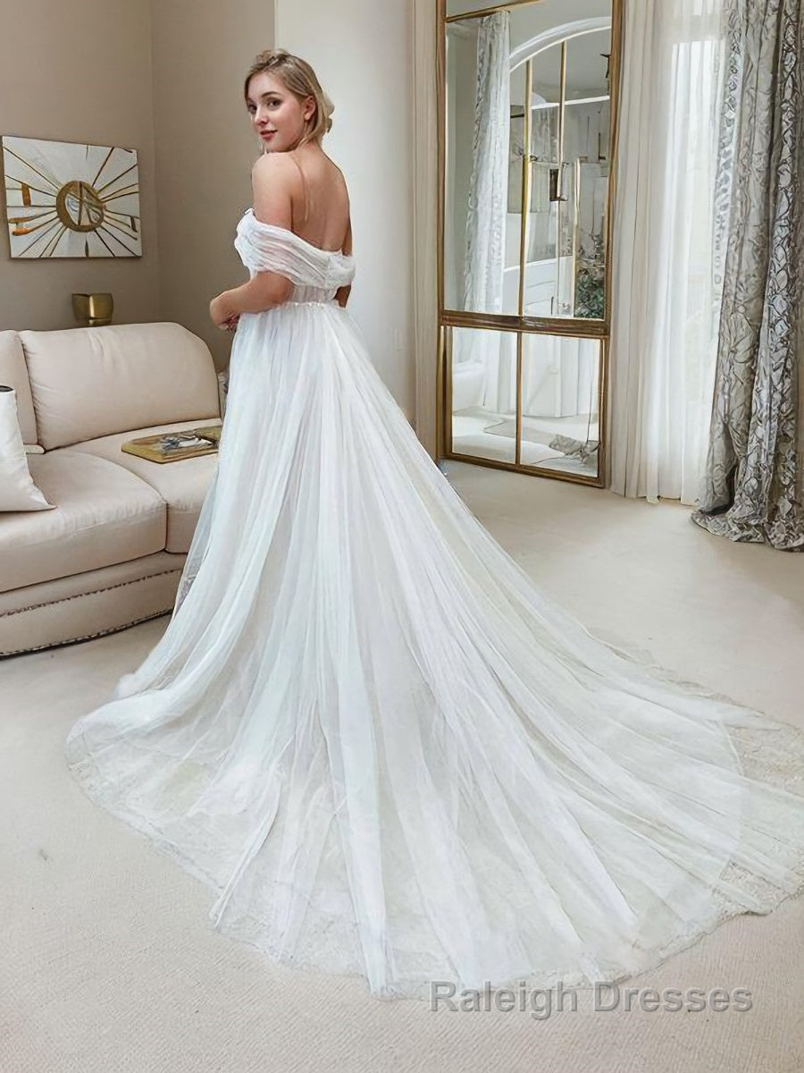 A Line Off-the-Shoulder Sweep Train Tulle Wedding Dresses Secondary image