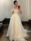 A Line Off-the-Shoulder Sweep Train Tulle Wedding Dresses