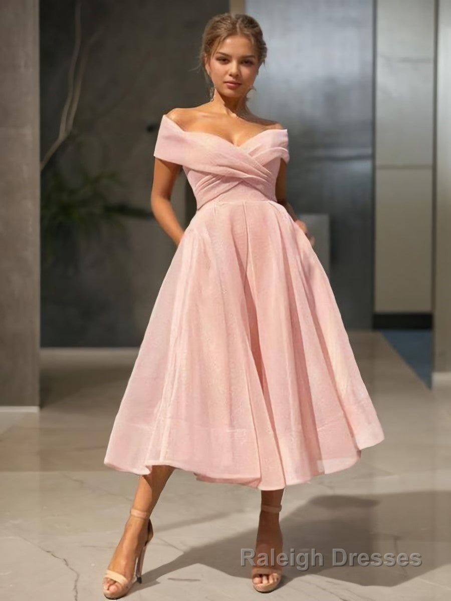 A-Line/Princess Off-the-Shoulder Tea-Length Homecoming Dresses Main image