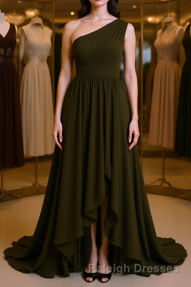 A-Line/Princess One-Shoulder Asymmetrical Chiffon Bridesmaid Dresses with Pleated Main image
