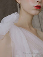 A Line One Shoulder Asymmetrical Tulle Wedding Dresses With Appliques Lace