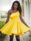 A Line One Shoulder Short Mini Satin Homecoming Dresses With Ruffles
