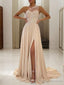 A Line One Shoulder Sweep Train Chiffon Prom Dress With Leg Slit